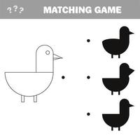 Vector illustration of educational shadow matching game with cartoon bird