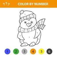 Coloring by numbers game. Vector illustration of coloring game with penguin