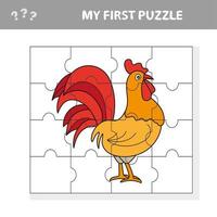 Puzzle pieces - Puzzle game for Children - Rooster bird Cartoon Cock vector