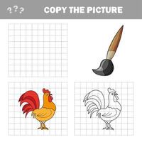 Copy the picture, the simple educational game for preschool children - Cock vector