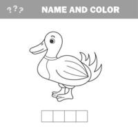 Coloring The Cute Cartoon Duck. Educational Game for Kids. Vector illustration