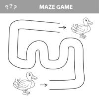 Lost duckling. Help duck to find a path. Labyrinth for kids. Vector illustration