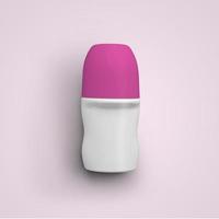 Representación 3D rollo blanco en blanco en botella de plástico desodorante con tapa rosa aislado sobre fondo gris. apto para el diseño de su maqueta. foto