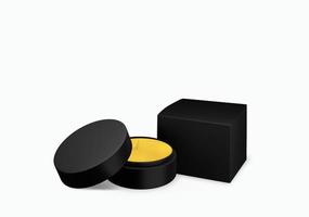 Blank black matte cosmetic jar mock up on white background with smear cream in front view angle, 3d illustration photo