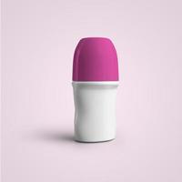 3D rendering blank white roll on deodorant plastic bottle with pink cap isolated on grey background. fit for your mockup design. photo