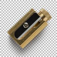 Isolated closeup of golden pencil sharpener photo