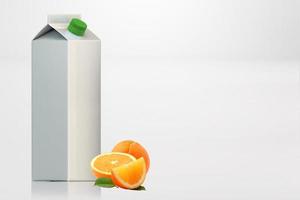 Caja de jugo de naranja y blanco aislado en un fondo blanco. Representación 3D adecuada para su elemento de diseño. foto