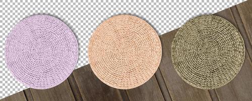 Set colored Round woven straw mats isolated against transparent background. photo