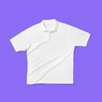 Top up up view white polo shirt isolated on blue background. suitable for your design project. photo