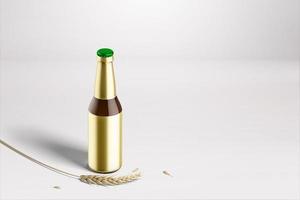 Round bottle with blank gold foil label isolated . beer fiesta concept. photo