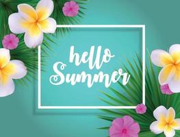 Hello Summer Natural Floral Background with Frame Vector Illustration