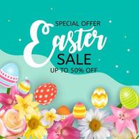 Happy Easter Cute Sale Poster  Background with Eggs. Vector Illustration