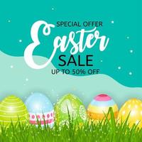 Happy Easter Cute Sale Poster  Background with Eggs. Vector Illustration