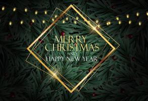Holiday New Year and Merry Christmas Background with realistic Christmas tree. Vector Illustration