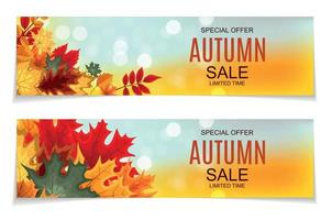 Abstract Vector Illustration Autumn Sale Background with Falling Autumn Leaves