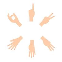 Set of Naturalistic Hand Silhouettes that show the numbers 0, 1, 2, 3, 4, 5 with flexion of the fingers. Vector Illustraion