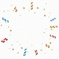 Confetti and ribbon on transparent background. Vector Illustration