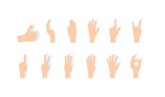 Set of Naturalistic Hand Silhouettes that show the numbers 0, 1, 2, 3, 4, 5 with flexion of the fingers. Vector Illustraion