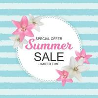 Summer Sale Banner with Lily Flowers. Cute Natural Background Vector Illustration