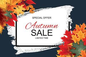 Abstract Vector Illustration Autumn Sale Background with Falling Autumn Leaves