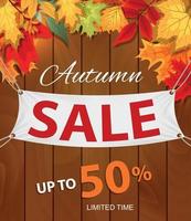 Abstract Vector Illustration Autumn Sale Background with Falling Autumn Leaves