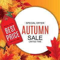 Abstract Vector Illustration Autumn Sale Background with Falling Autumn Leaves