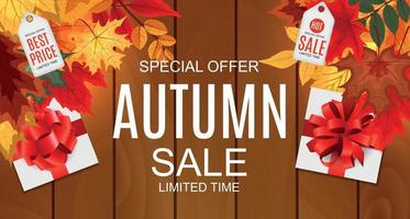 Abstract Vector Illustration Autumn Sale Background with Falling Autumn Leaves