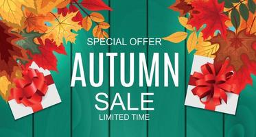 Abstract Vector Illustration Autumn Sale Background with Falling Autumn Leaves