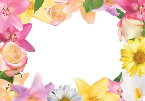 Abstract Frame with Lily, Rose and Other Flowers. Natural Background. Vector Illustration