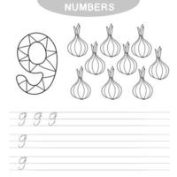 Learning numbers. Coloring book for preschool children. Writing practice vector