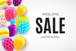 Sale banner with floating balloons. Vector illustration