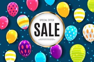 Sale banner with floating balloons. Vector illustration