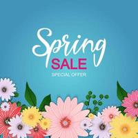 Spring Sale Cute Background with Colorful Flower Elements. Vector Illustration