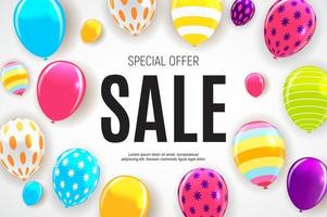 Sale banner with floating balloons. Vector illustration