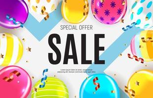 Sale banner with floating balloons. Vector illustration