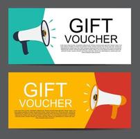 Megaphone with speech bubble. Gift voucher concept template background. Vector Illustration