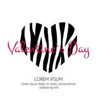 Happy Valentines Day Card with Heart and Zebra Pattern. Vector Illustration