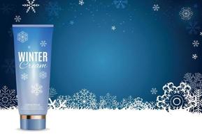 Hand Care Winter Cream Bottle, Tube Template for Ads or Magazine Background. 3D Realistic Vector Iillustration