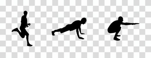 Sticker for car athletes Silhouette of runner, person engaged in sports, push-ups, squats. Vector Illustration.