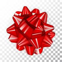 Red Realistic Glossy Ribbon Bow on Transparent Background. Vector Illustration