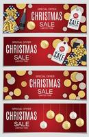 Abstract Vector Illustration Christmas Sale, Special Offer Background with Gift Box and Golden Ball. Winter Hot Discount Card TEmplate