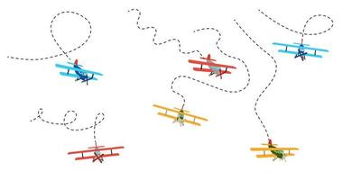 modelo de color de un viejo avión con rastros de vuelo. aislado sobre fondo blanco. ilustración vectorial