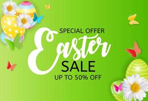 Happy Easter Cute Sale Poster  Background with Eggs. Vector Illustration