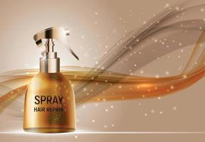 Design Hair Repair Spray Cosmetics Product  Template for Ads or Magazine Background. 3D Realistic Vector Iillustration