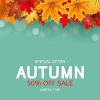 Abstract Vector Illustration Autumn Sale Background with Falling Autumn Leaves