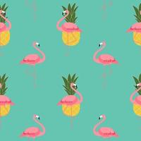 Colorful Pink Flamingo and Pineapple Seamless Pattern Background. Vector Illustration