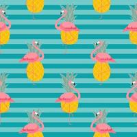 Colorful Pink Flamingo and Pineapple Seamless Pattern Background. Vector Illustration