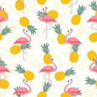Colorful Pink Flamingo and Pineapple Seamless Pattern Background. Vector Illustration