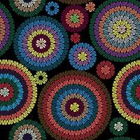 Embroidery Seamless Pattern Ornament with Colored Circles on a Black Background. Vector Illustration