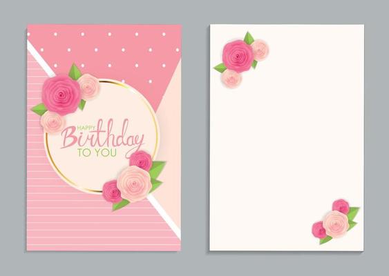 Abstract Happy Birthday Background Card Template with Flowers Vector Illustration